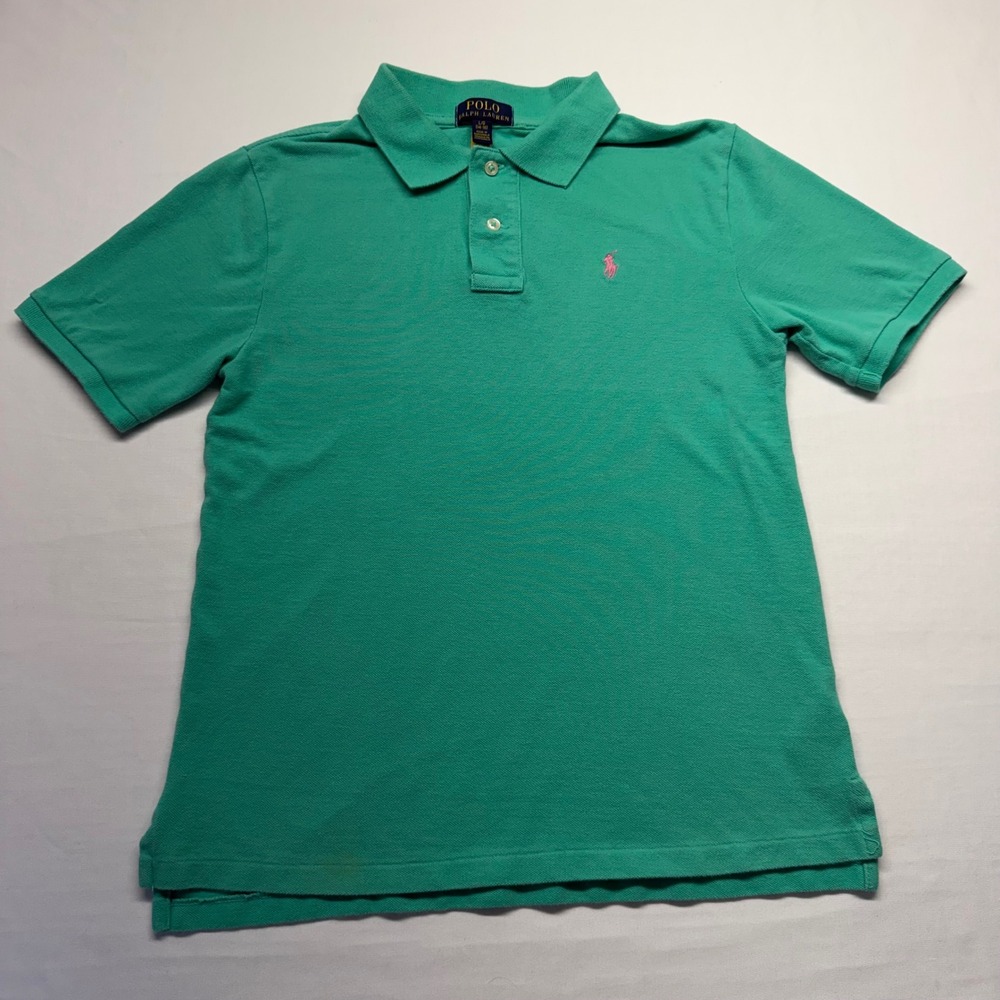 Polo Ralph Lauren Kids 14/16 Green Polo Shirt Pink Pony Preppy Classic Large